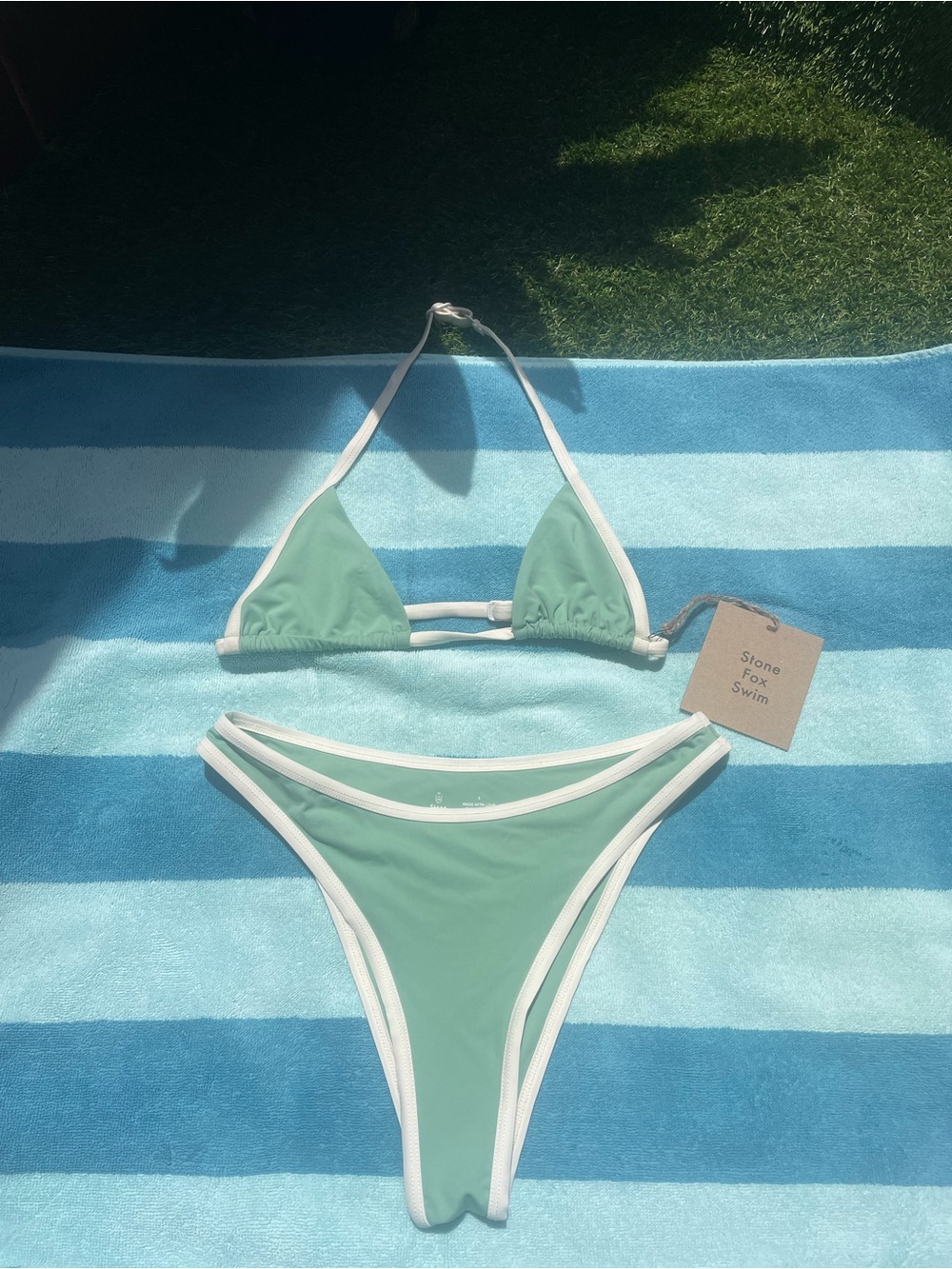 Stone Fox Swim Mint Green Bikini with White Trim